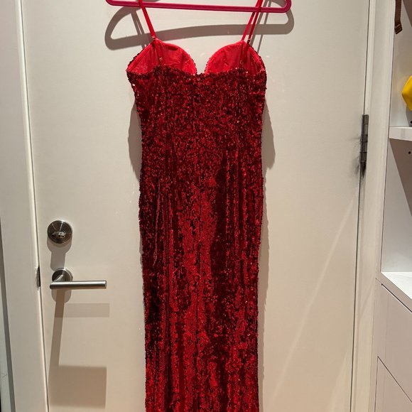 New with Tags Red Sequin Maxi Gown Dress with Flower Bust - Picture 4 of 8